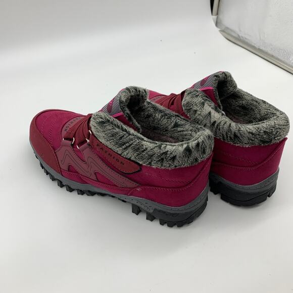 High-Top Boot Size 8 Burgundy & Purple Faux Fur Lined Fashion Shoes - Picture 3 of 11